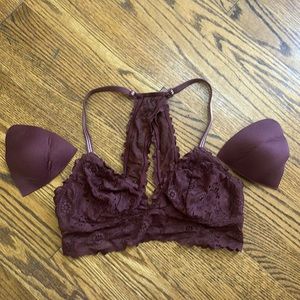 Aerie lace bra bralette brown raisin small removable pads